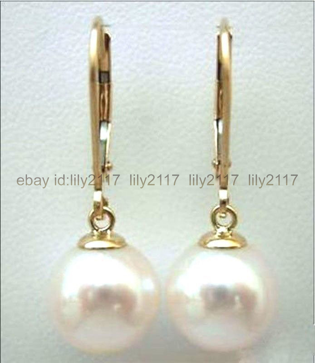 Beautiful AAA 10MM natural south sea round white pearl 14K gold dangle earrings