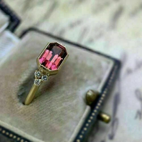2Ct Emerald Cut Lab-Created Ruby Women’s Engagement Ring 14K Yellow Gold Finish
