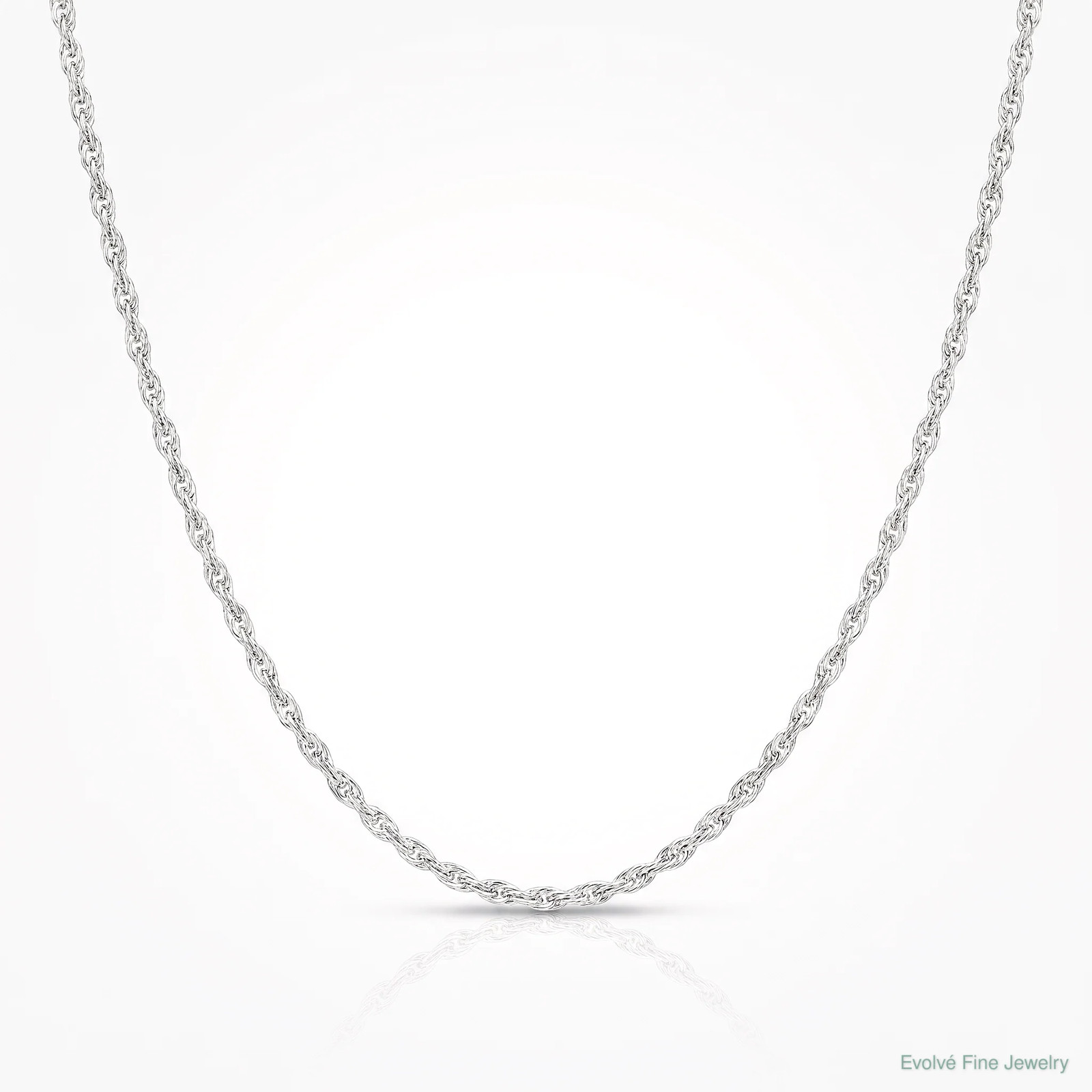 14K White Gold .4 Mm Carded Cable Rope Chain Necklace 16″-24″