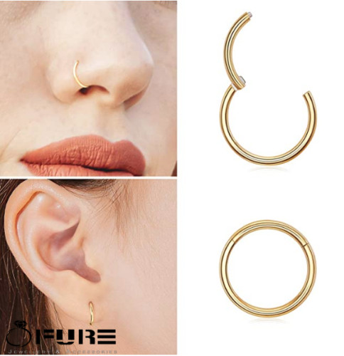 18G Gauge 14K REAL Solid Gold Hinged Segment Septum Ear Hoop Nose Ring Earrings