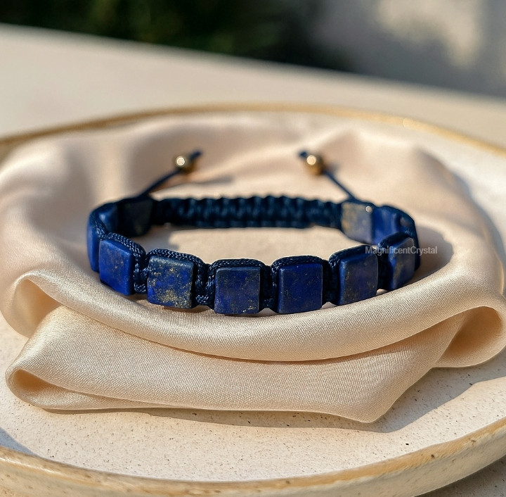 2pcs Lapis Lazuli Square Beads Bracelet Blue Stone Men Jewelry Energy Gift