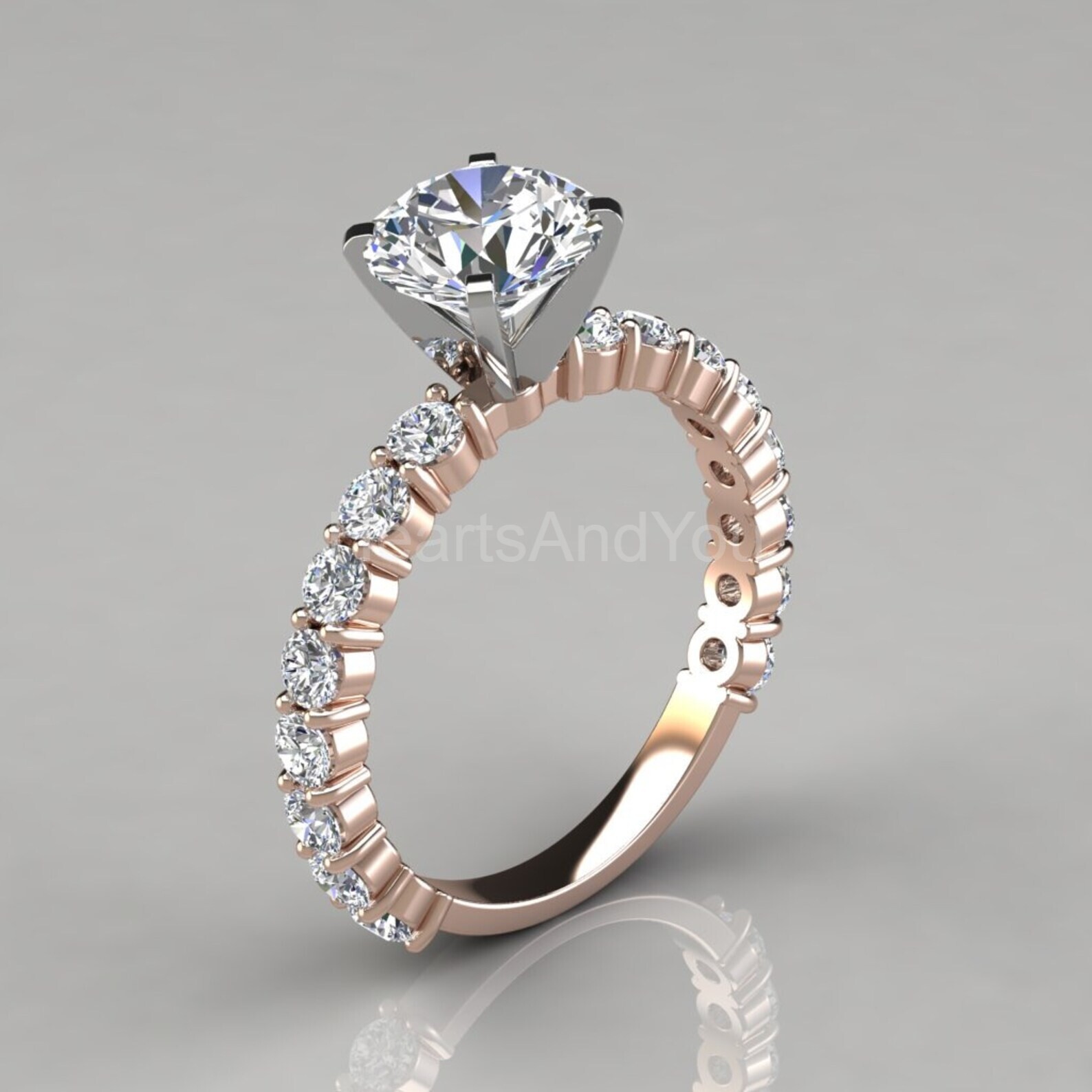 1.6ct Round Cut Moissanite Solitaire with Accents Women Ring 14k RoseGold Plated