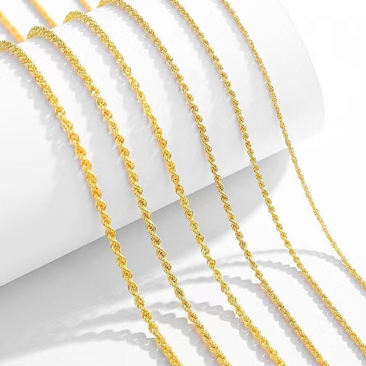 Stamped Au750 Solid 18k yellow Gold Necklace Women Rope Chain 46cm width 1mm