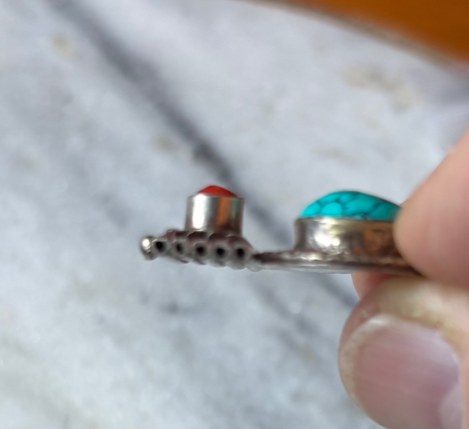 Turquoise, Coral, Tibetan Silver Bead w/5 holes for Necklace C643