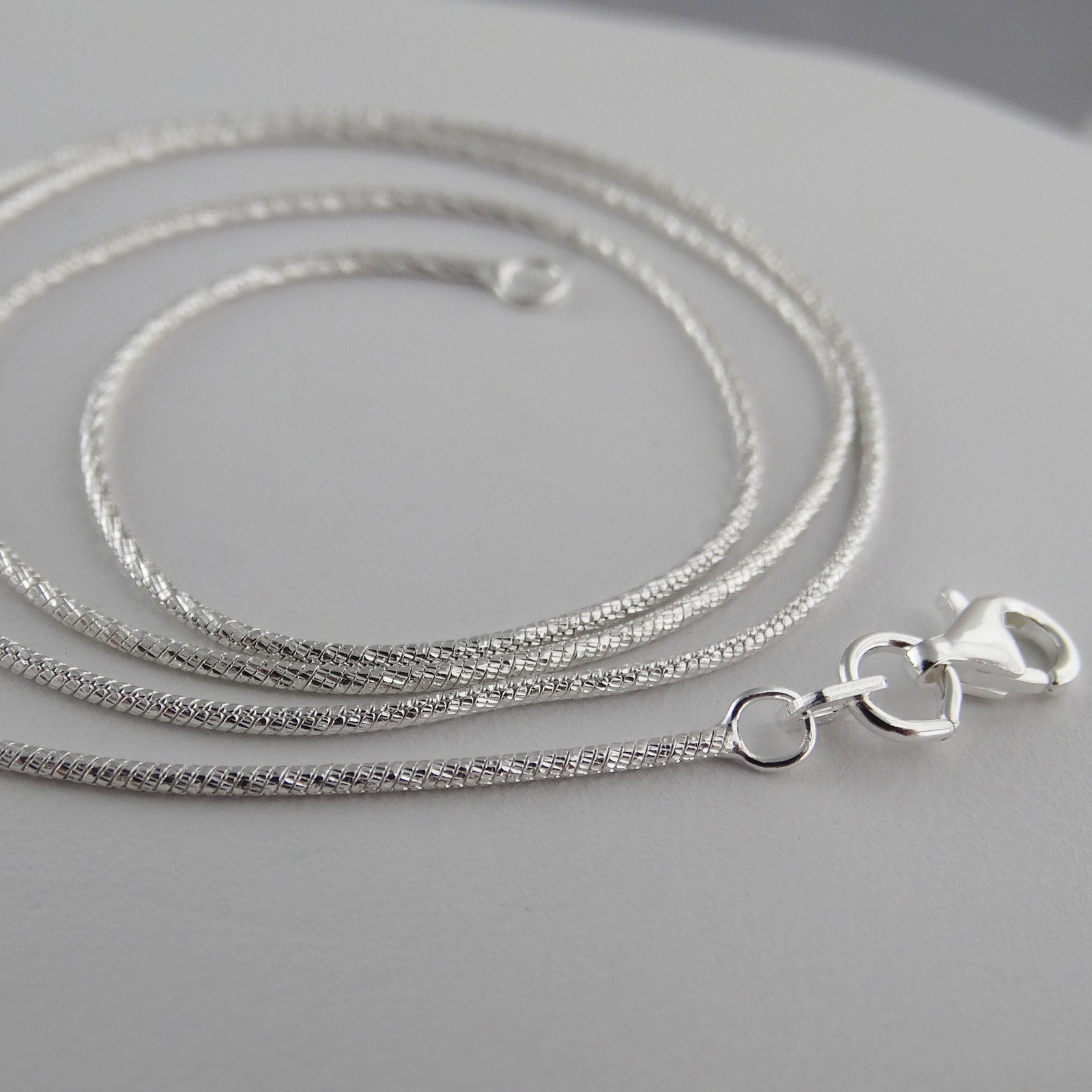 1mm Diamond Cut Snake Chain Necklace – 925 Sterling Silver – 16 18 20 22 24 30″