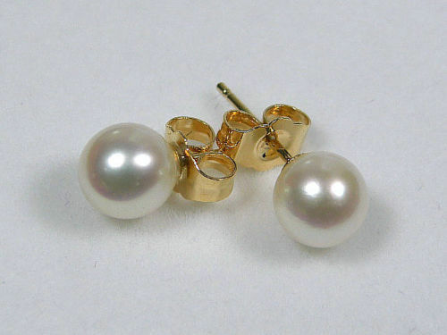 PERFECT 6-6.5mm AAA++ White Akoya Perfect Round Cultured Pearl Stud Earring 14k