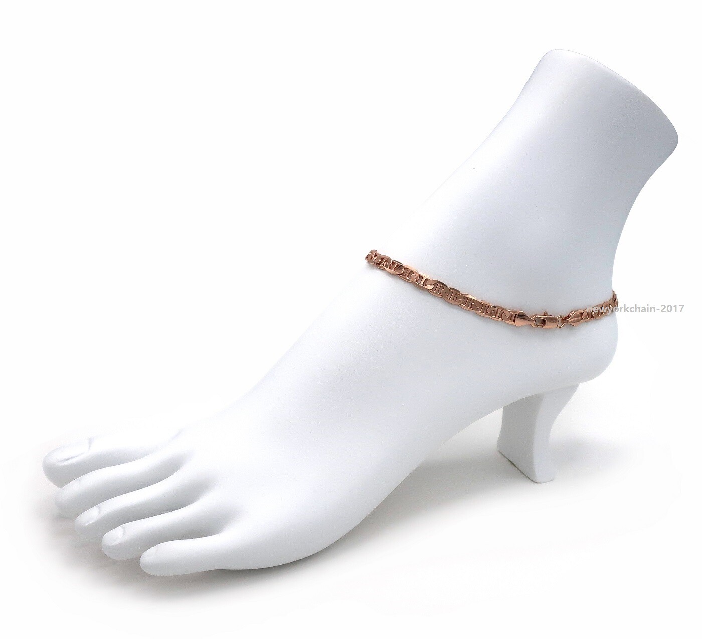 5mm Mariner Anchor Link Chain Quality Anklet Bracelet 14K Pink Rose Gold Plated