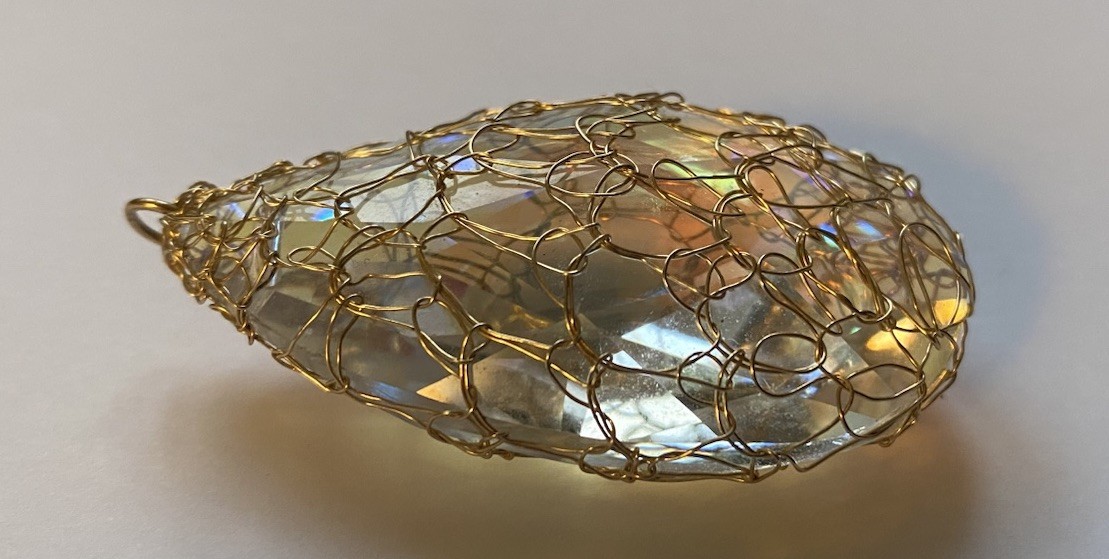 Large, Aurora Borealis Crystal Pendant In 9ct Gold Plated Net Setting