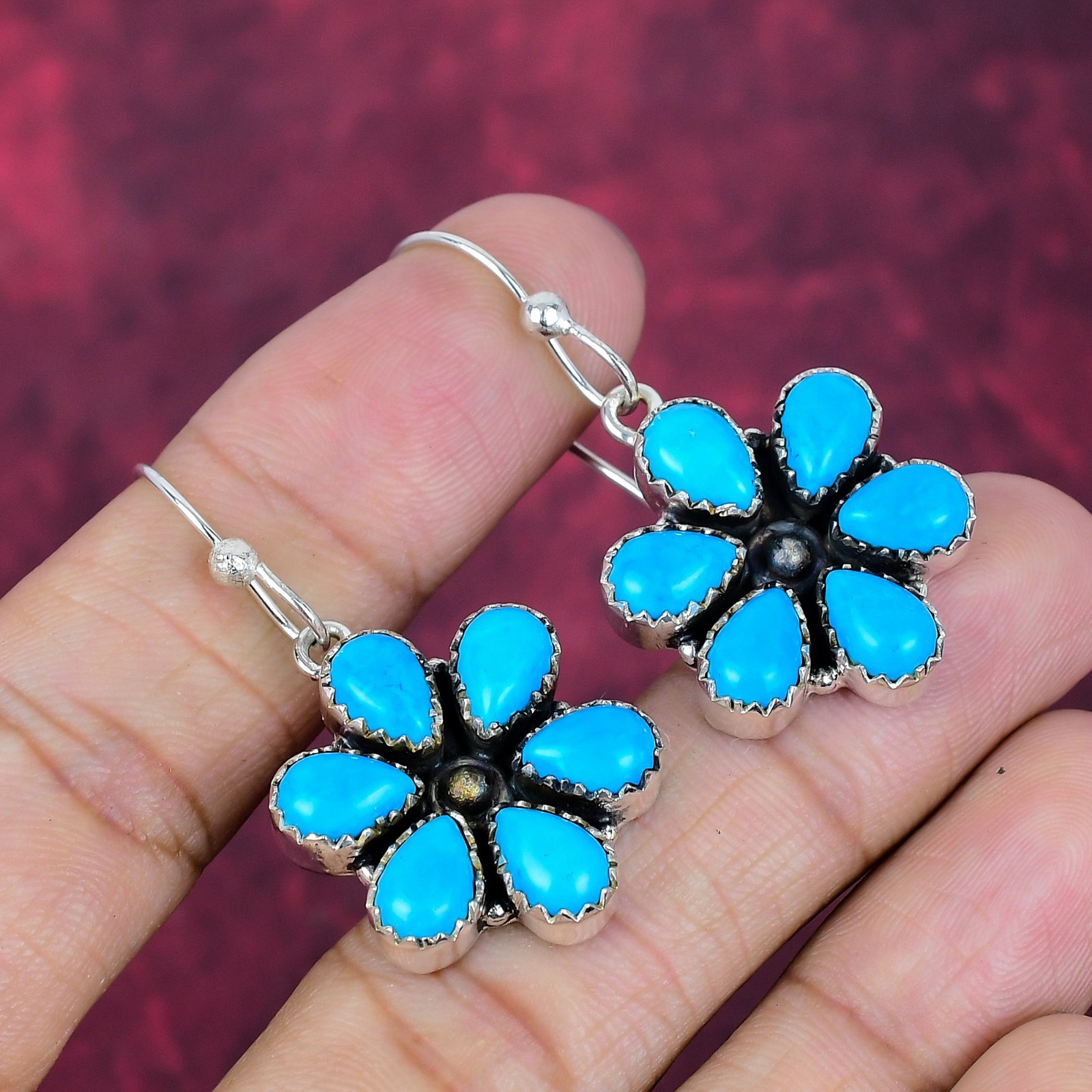 Sleeping Beauty Turquoise Gemstone Handmade 925 Sterling Silver Earrings Jewelry