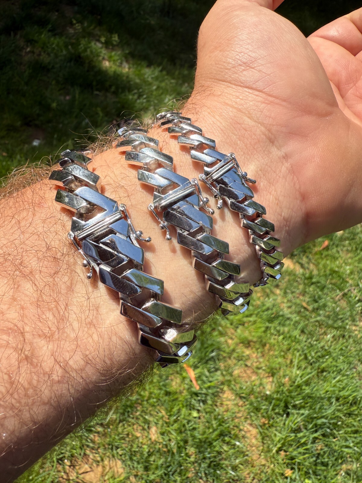 Monaco Prong Cuban Link Bracelet Hollow Rhodium Real 925 Silver 9-13mm ITALY