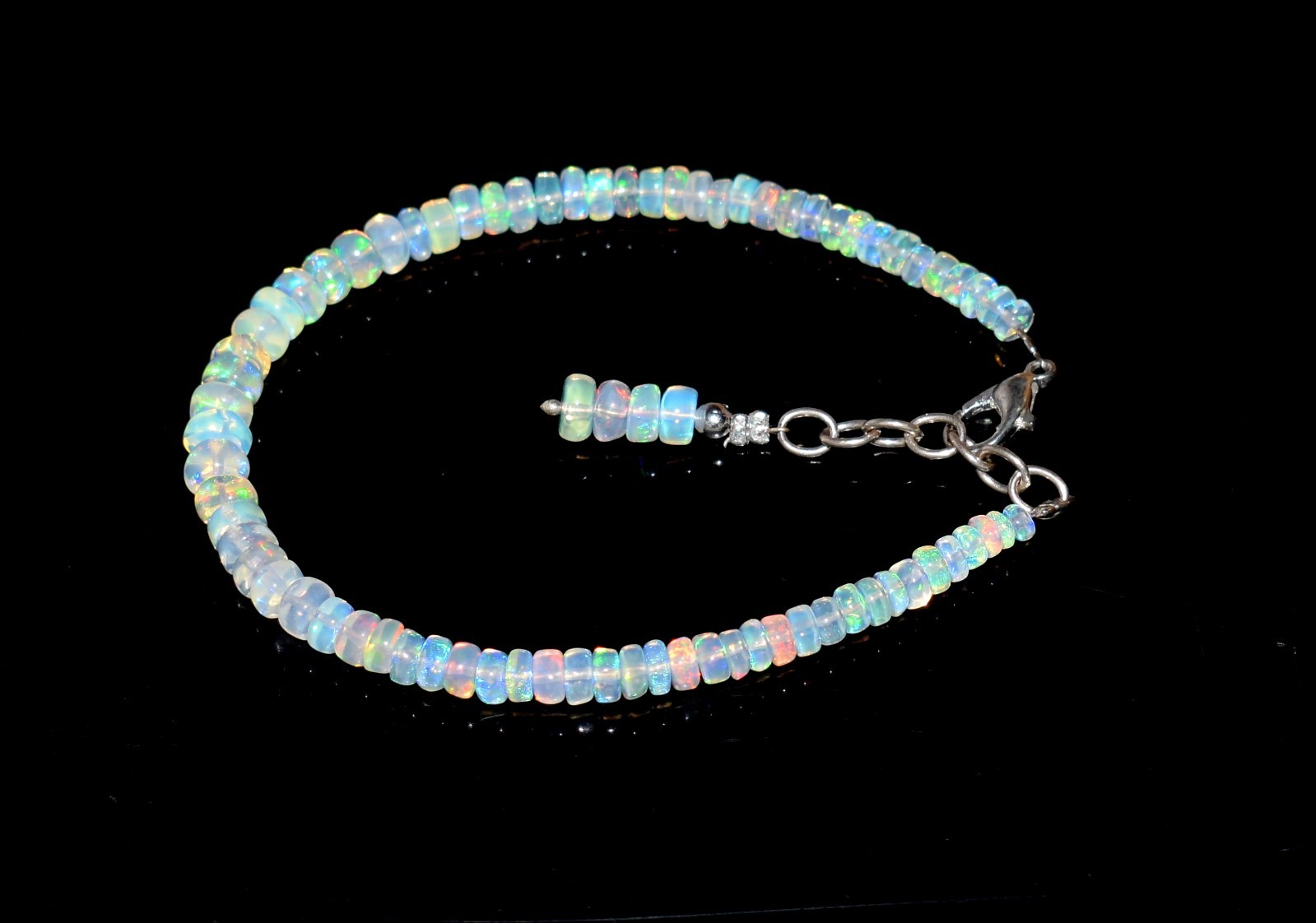 Natural Ethiopian Opal Wello Fire Opal Gemstone Beads 7.5″ Bracelet AF0319
