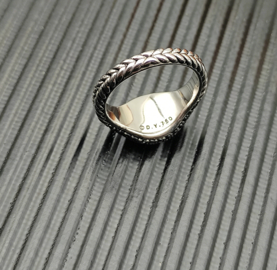 David Yurman Pavé Pinky Ring 18K White Gold with Black Diamonds 10mm Size:6
