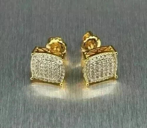 2.00Ct Round Cut Lab Created Diamond Men’s Stud Earring 14K Yellow Gold Plated