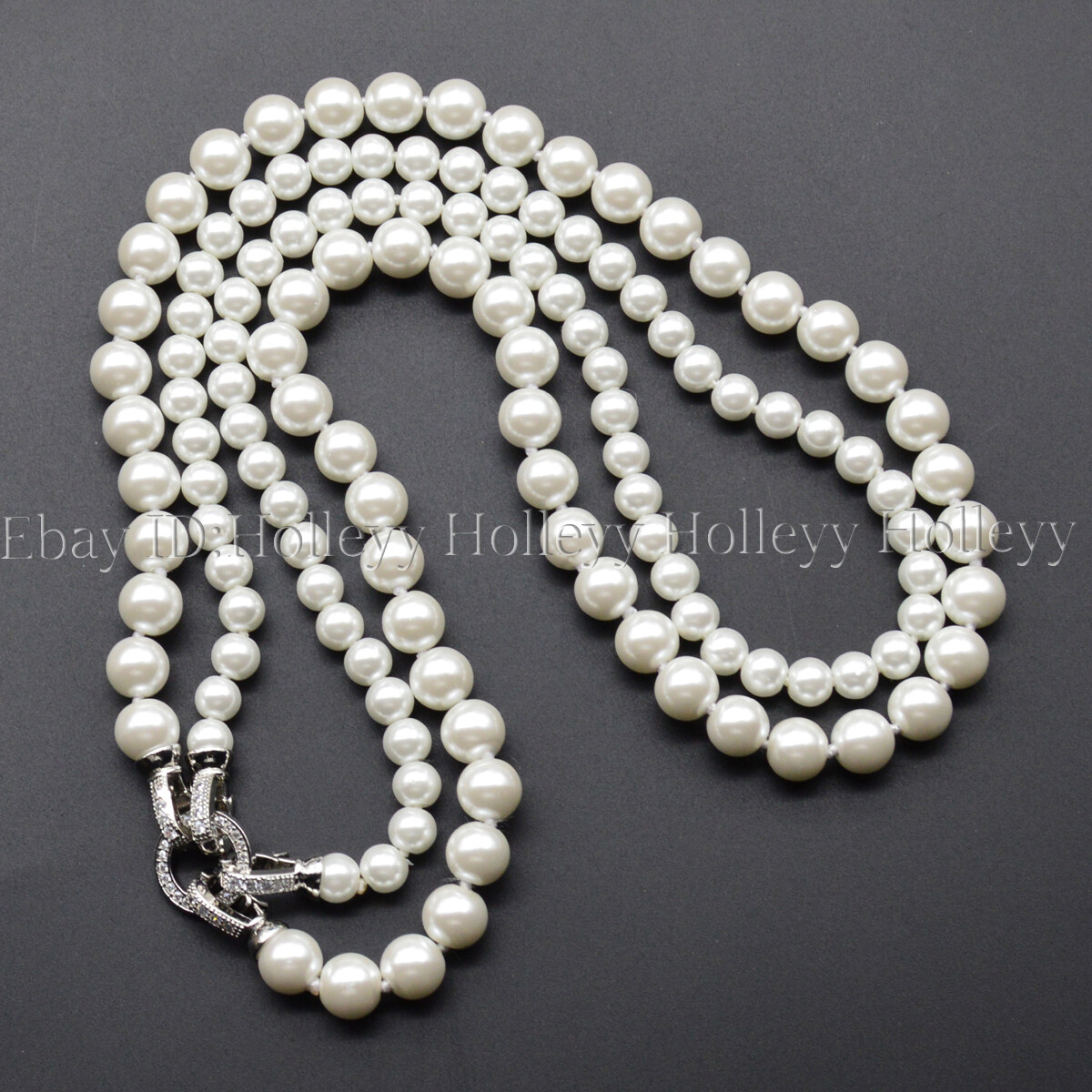 2 Rows 6mm 8mm Round White South Sea Shell Pearl Faux Pearl Necklace 18-20”