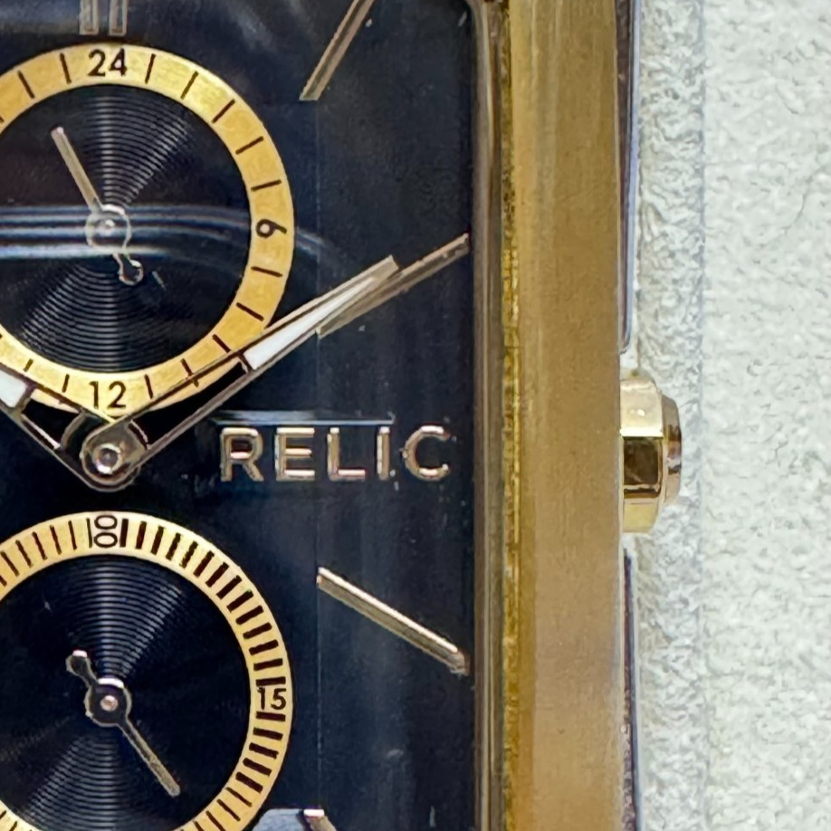 Relic by Fossil Men’s Watch Rectangle Black Gold Tone ZR77256 Dress Formal EUC