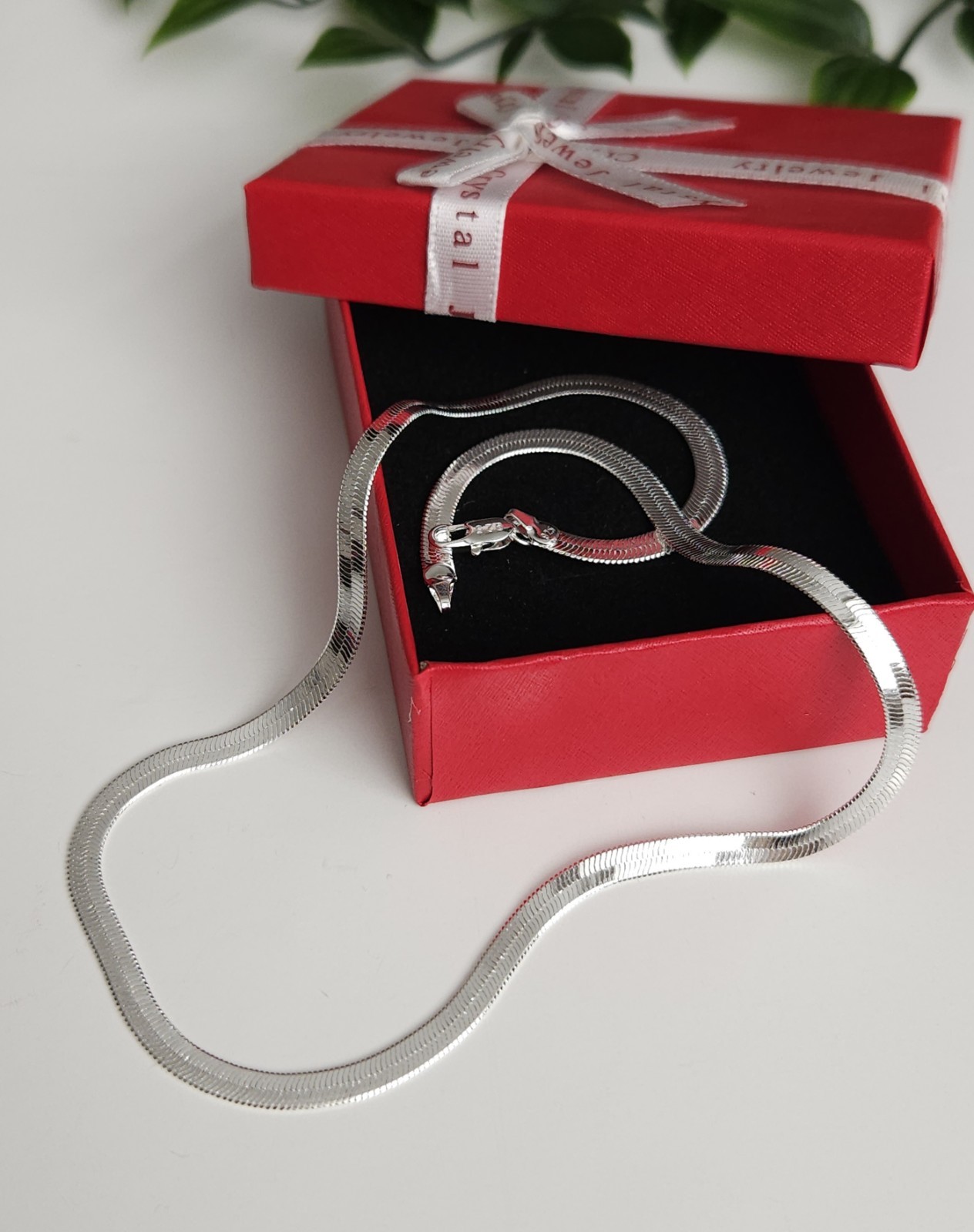 925 Sterling Silver Herringbone Necklace 45cm 18″ 4mm Flat Chain Ladies Gift