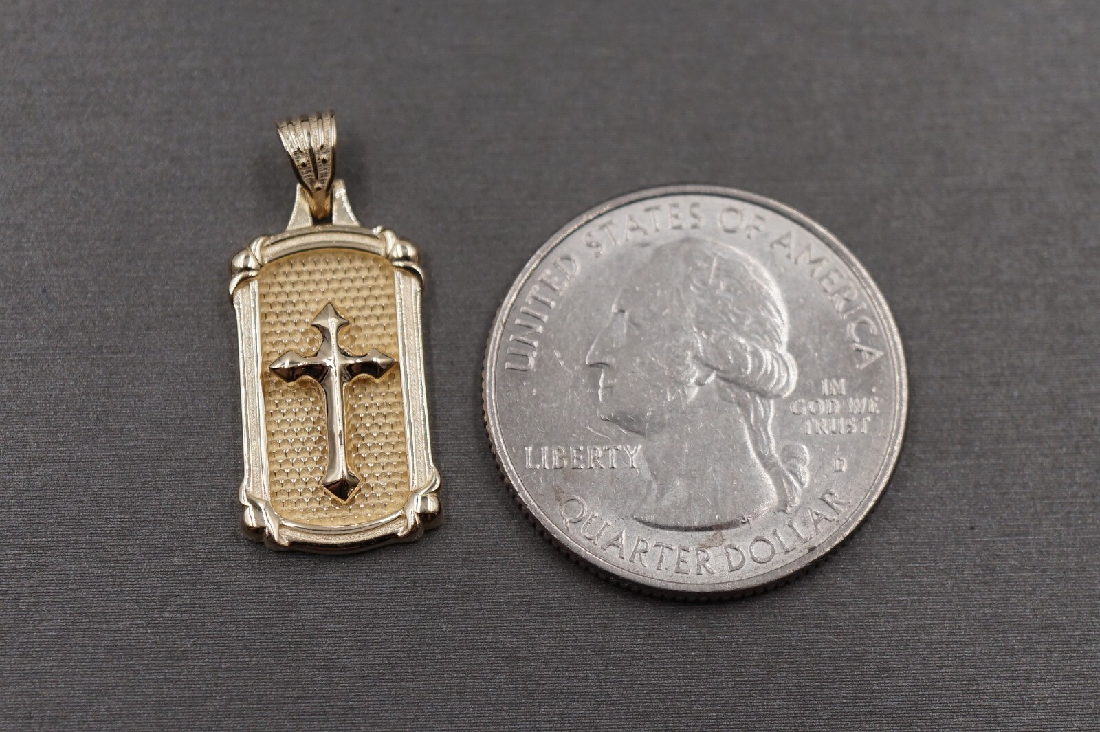 14K Solid Yellow Gold 1″ Crucifix Cross Rectangle Charm Pendant.