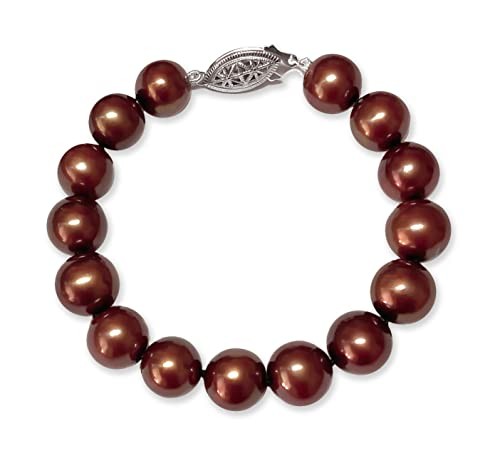 10.5-11mm Classic Cocoa Freshwater Pearl Bracelet AA+ 925 SIlver Clasp 7.5″
