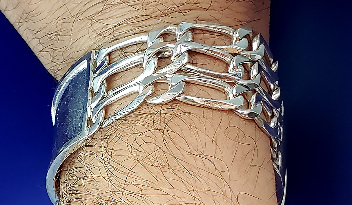 23 mm Solid Heavy Sterling Silver 3 Row Link ID Bracelet 8 Inches 61 Grams