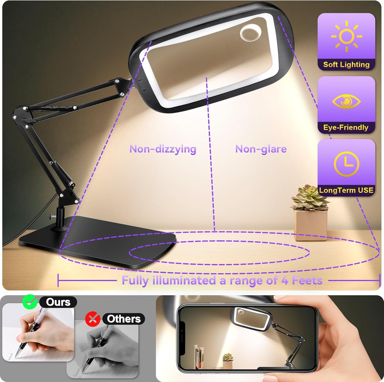 10X 30X Extra Large Magnifying Glass with Light and Stand,7-inch Lighted Magnifi