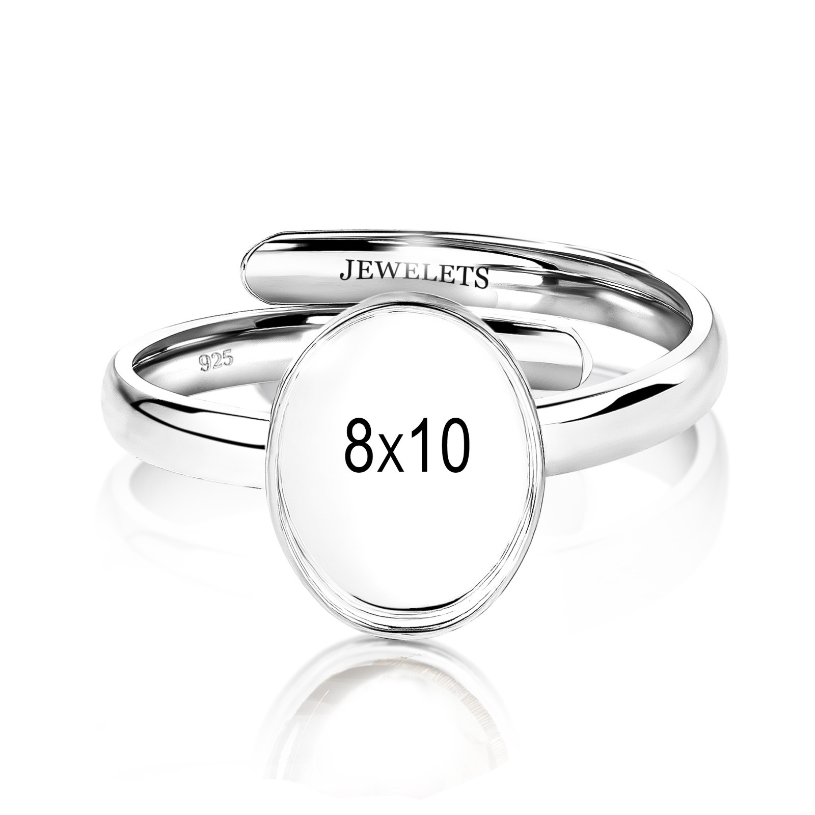 Silver 8x10mm Ring Blank – Oval Bezel Cup Adjustable Band – DIY Resin & Memory