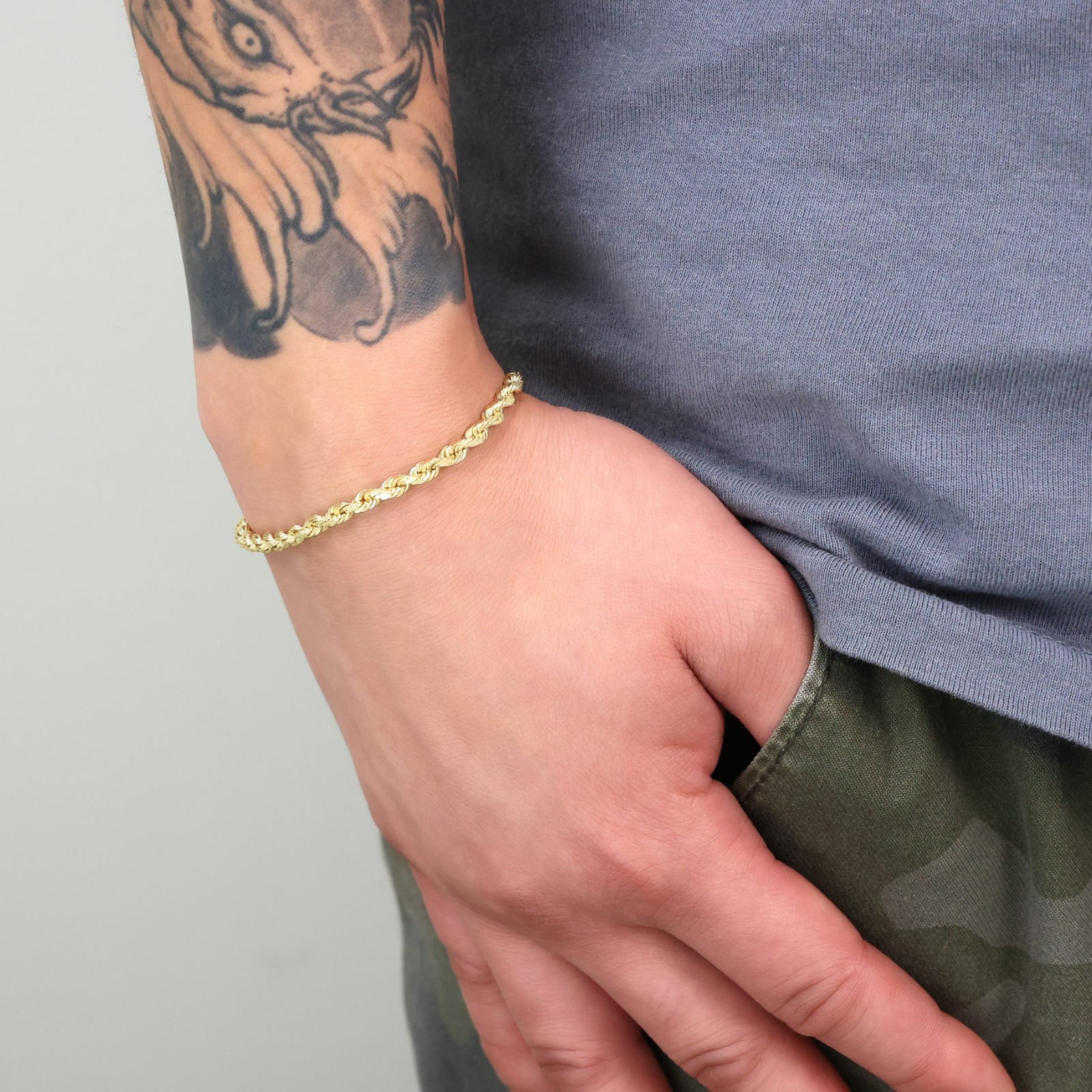 10K Yellow Gold 4mm Diamond Cut Rope Chain Bracelet Men Women 7″ 7.5″ 8″ 8.5″ 9″