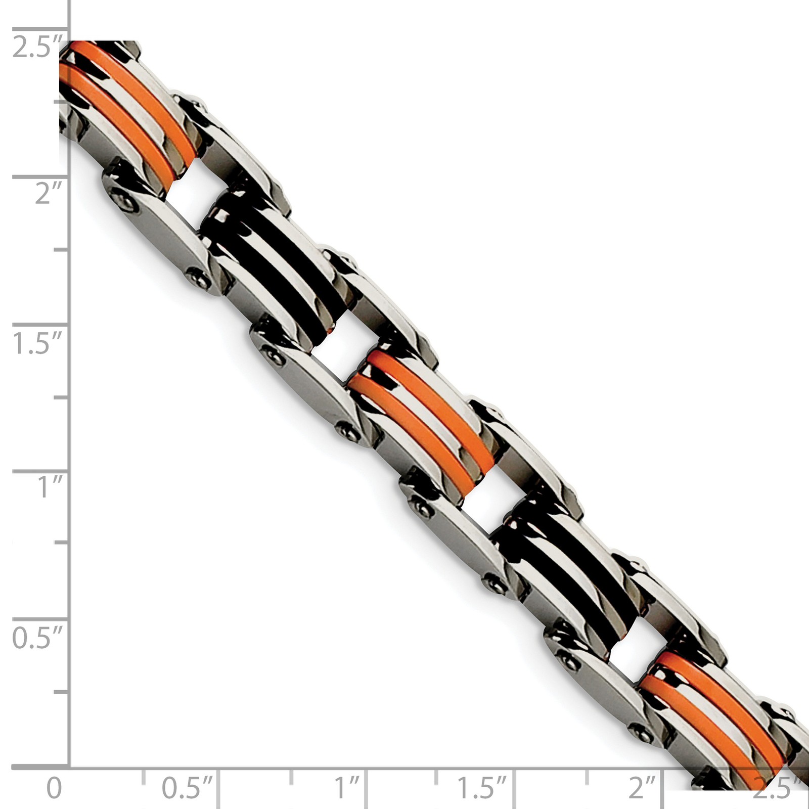 Chisel Stainless Steel Polished with Black and Orange Rubber 8.75 inch Link Brac