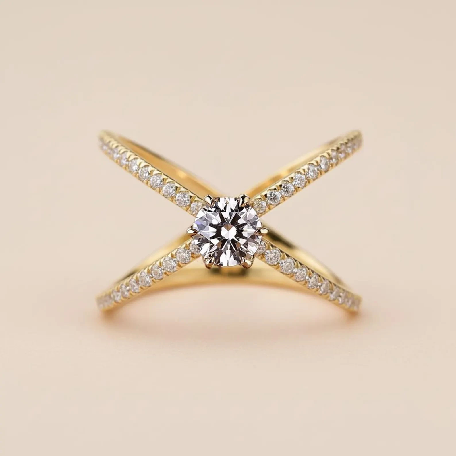 2 Ct Round Simulated Diamond Women’s Crossover Band Ring 14k Yellow Gold Plated