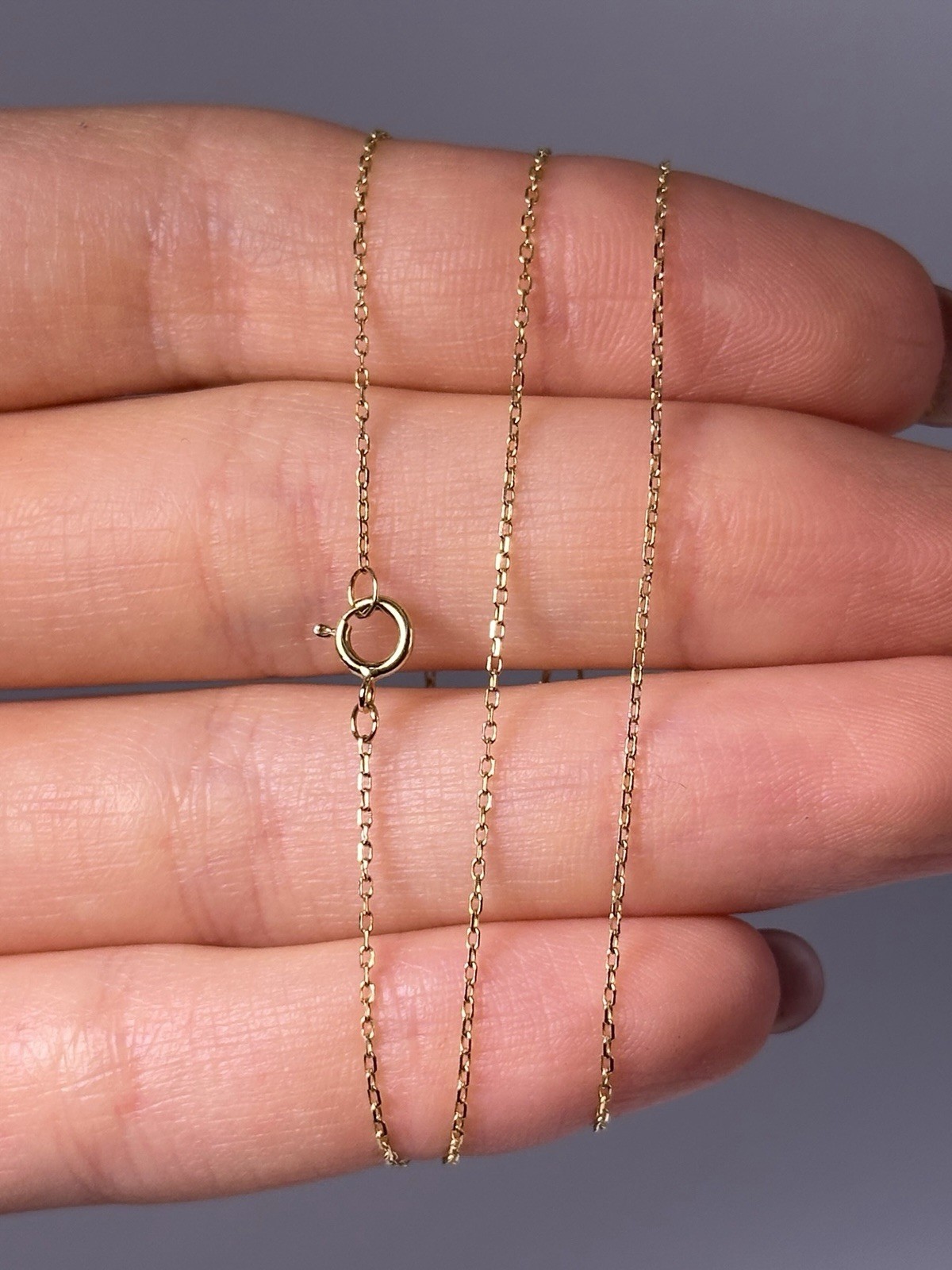 14K Yellow Gold Cable Link Chain Necklace, 16”, 1 mm, 0.7 g