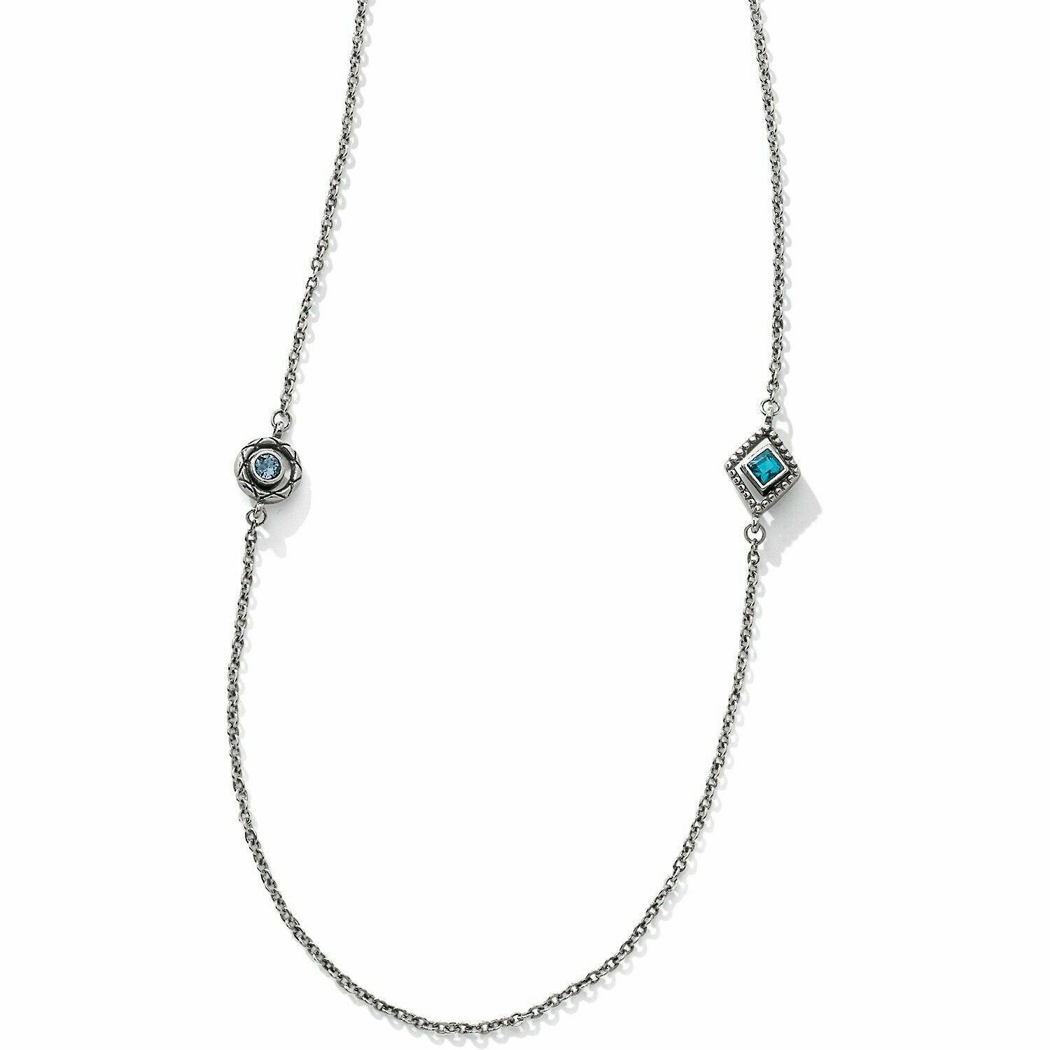 Brighton HALO HORIZON Long Silver Necklace Pink Purple Blue Crystals RT $98 -NWT