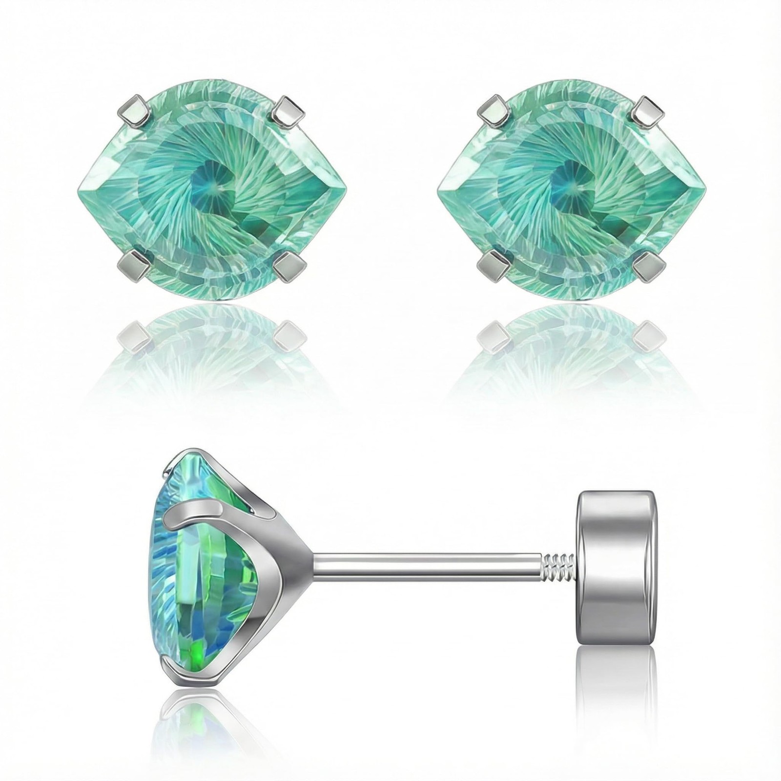 Titanium Evil Eye Flat Back Earrings, Emerald 20G (0.8mm), Green