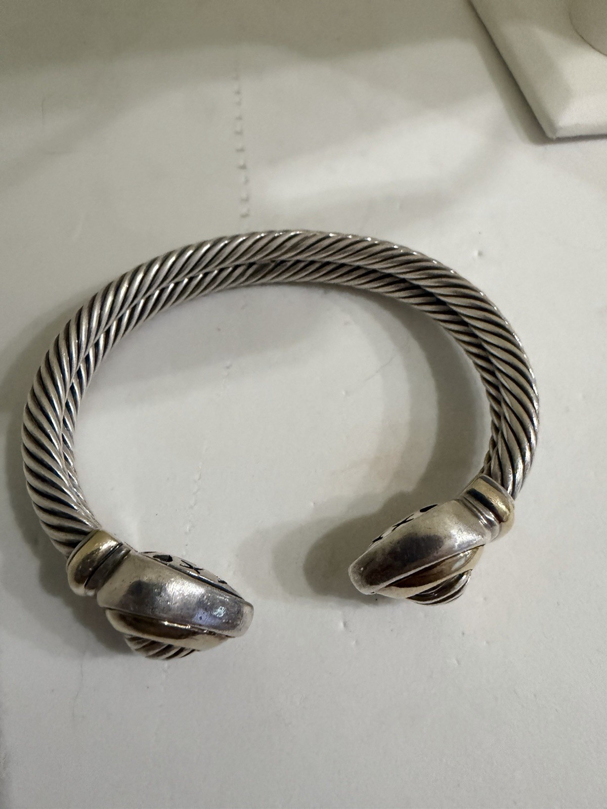 David Yurman 925/14k Double Heart Stone Cable Cuff Bracelet. 6.5 inches. v95a