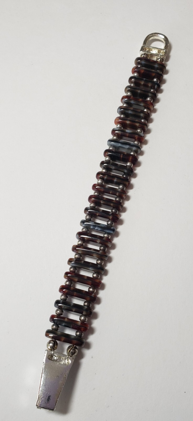 Brown Stone Beaded Small Bracelet with silver tone beads and clasp 6.5 in