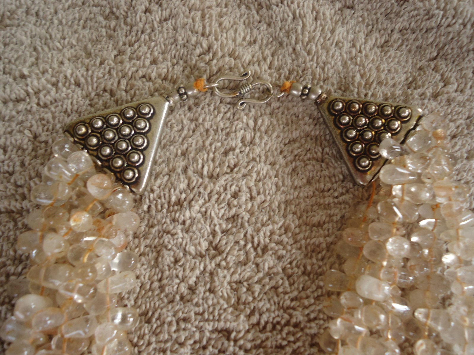 Vintage Boho 5 Strand Citrine Teardrop Beaded Necklace with Silver Tone Findings