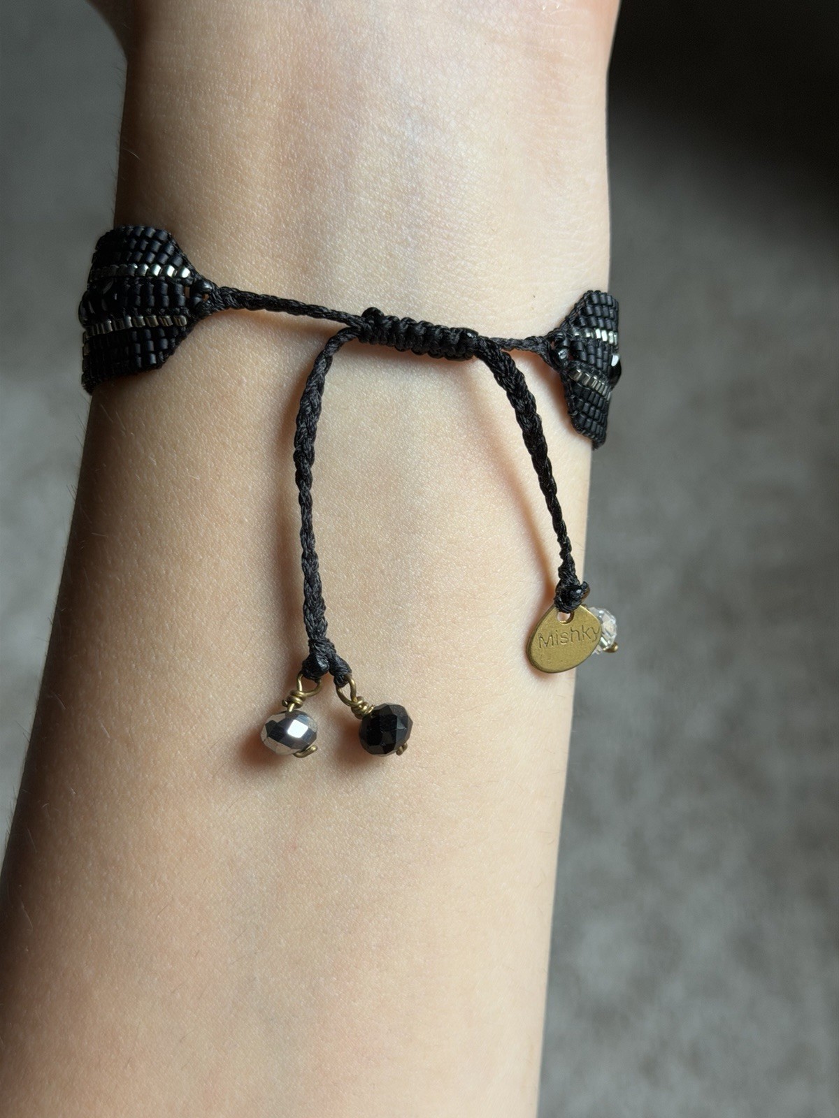 Mishky Adjustable Beaded Wrap Bracelet Braided Cord Bolo Black/Gold/Silver