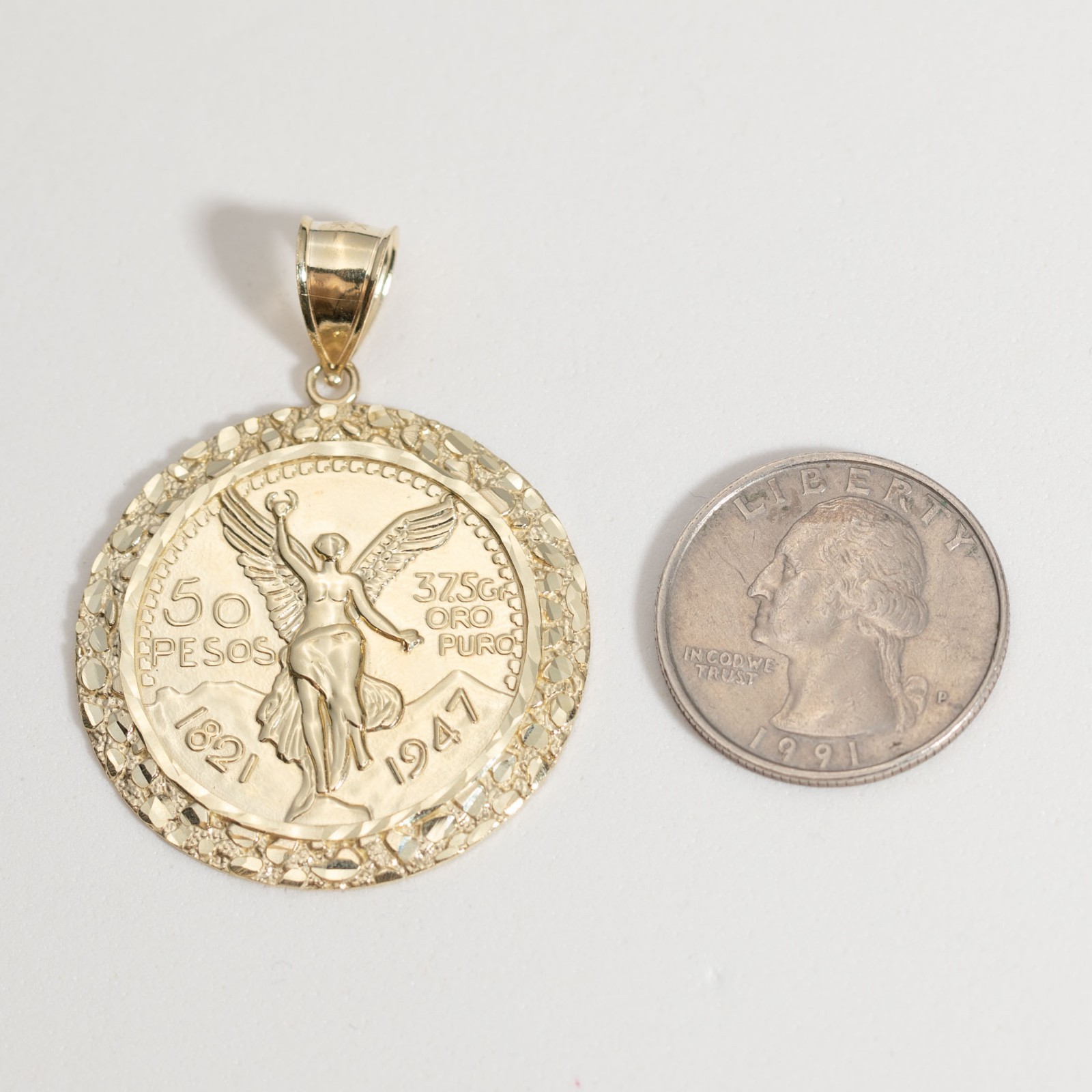 SOLID GOLD Mexican 50 Pesos Centenario Nugget Pendant 10K Yellow Gold