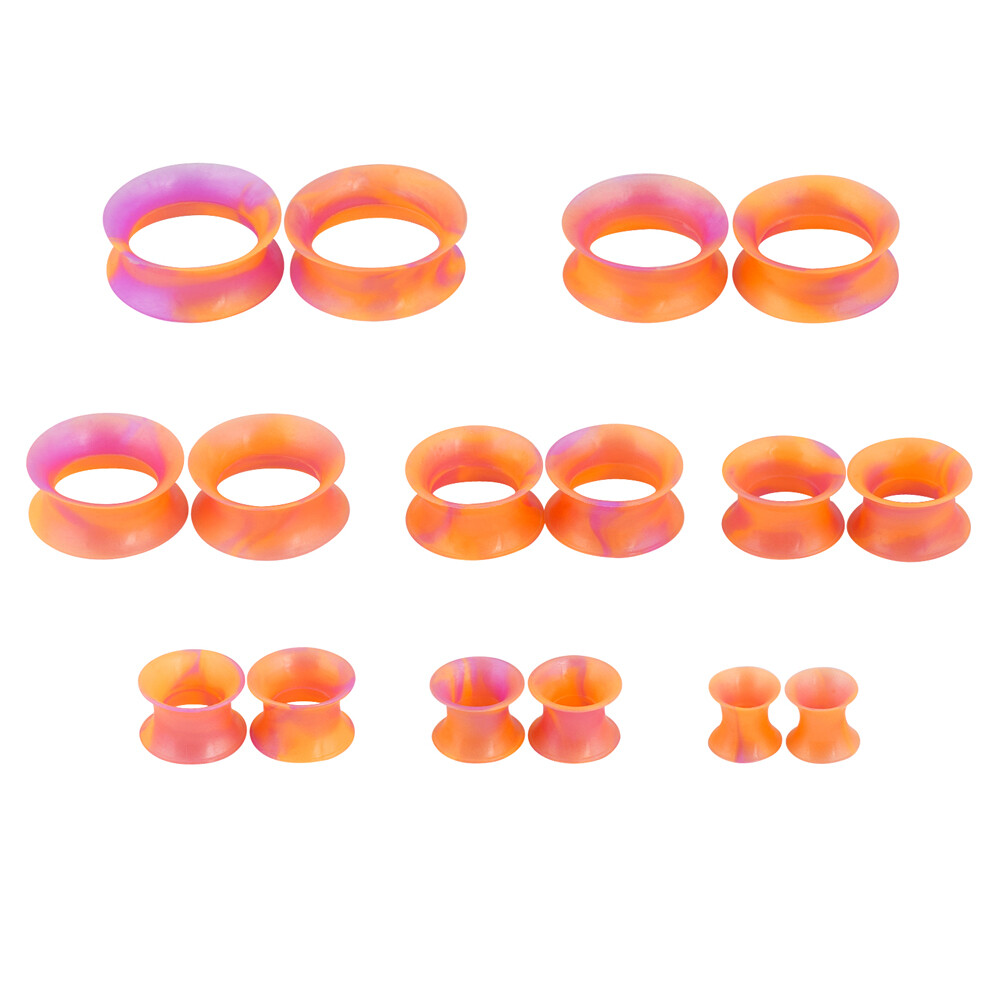 Pair Thin Silicone Ear Plugs-Tunnels Soft Ear Gauges Flexible Earlets 2g-3/4”