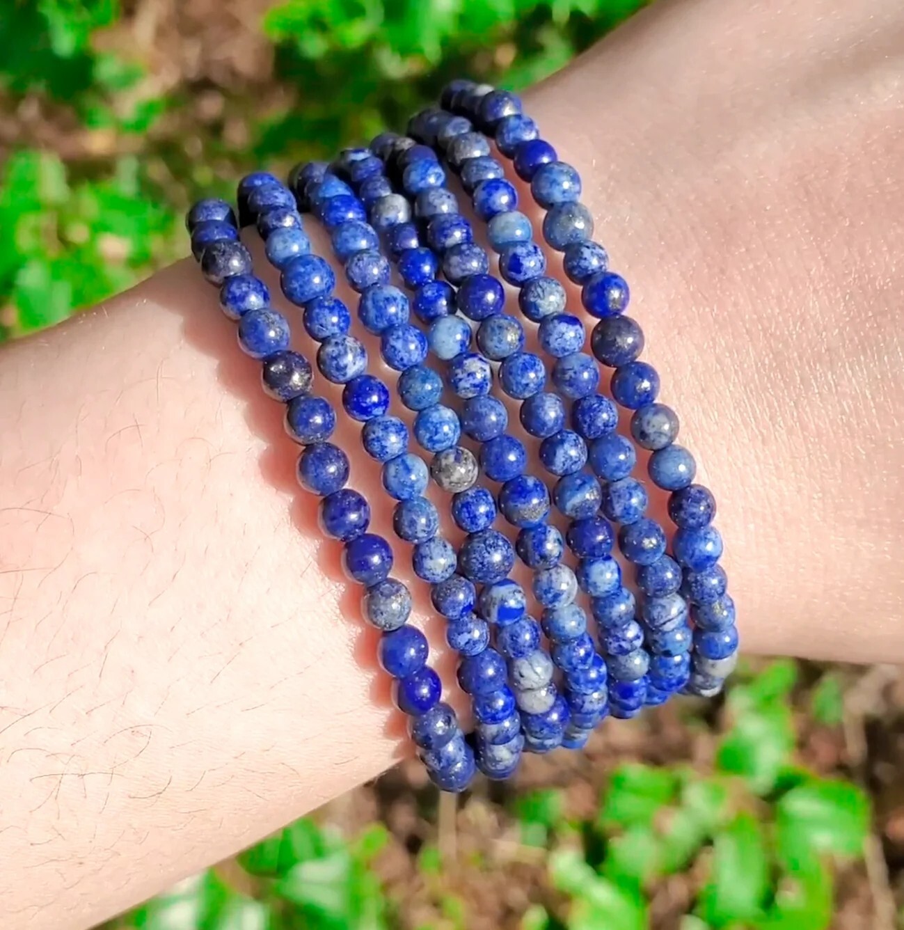 Natural Lapis Lazuli 4MM Blue Gemstone Bead Healing Women Men Bracelet Xmas Gift