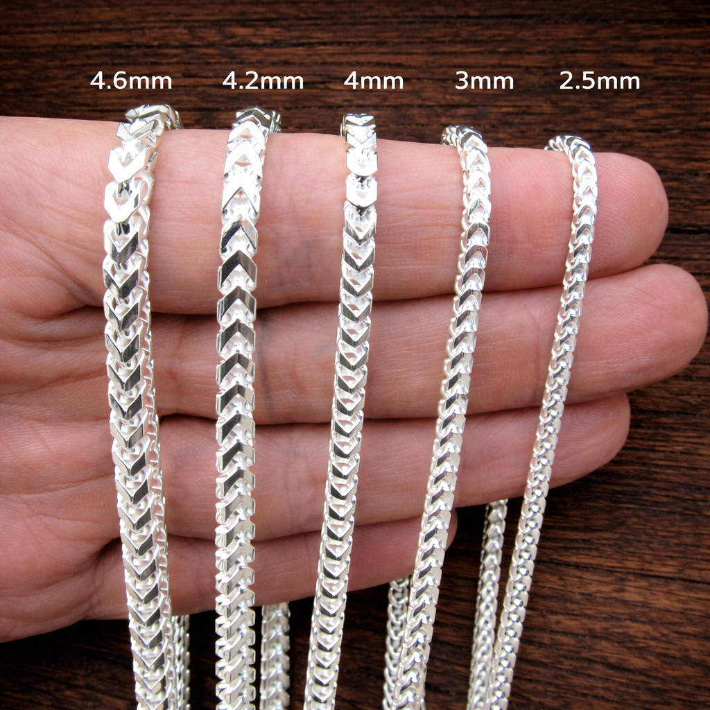 Solid 925 Sterling Silver Mens Italian Franco Link Chain, Hip Hop Jewelry, Italy