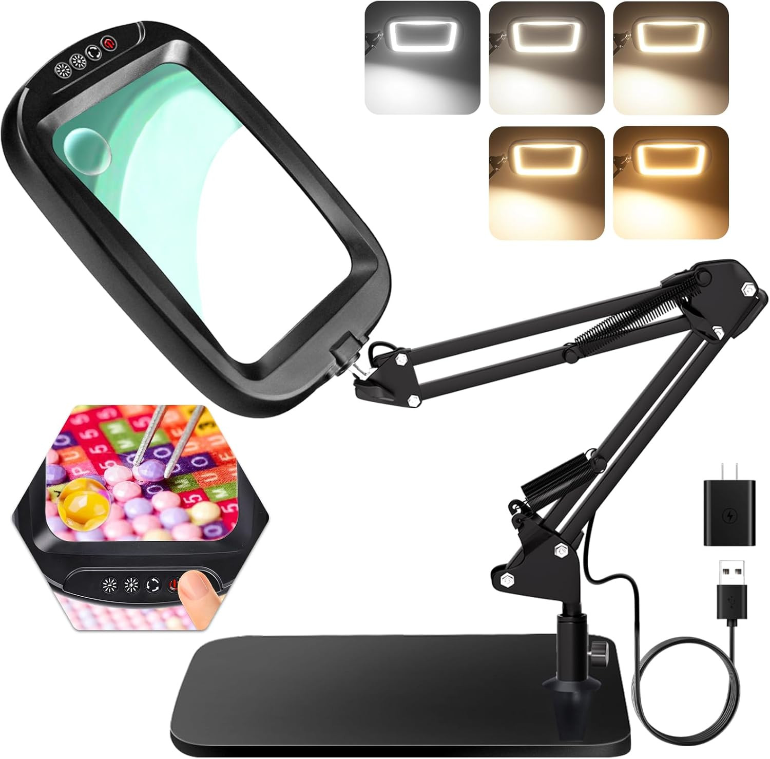 10X 30X Extra Large Magnifying Glass with Light and Stand,7-Inch Lighted Magnifi