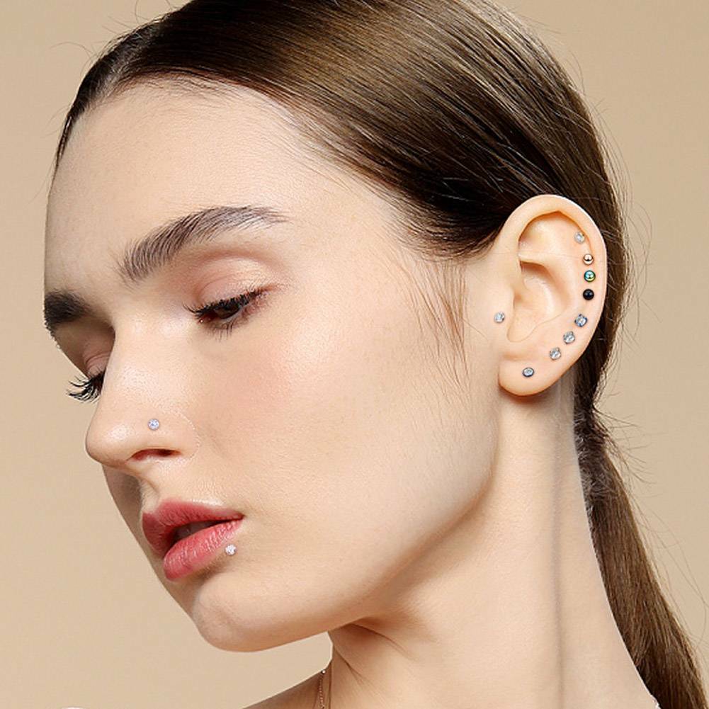 4-15Pcs Surgical Labret Lip Monroe Ring Cheek Tragus Stud Opal Gems Piercing 16G