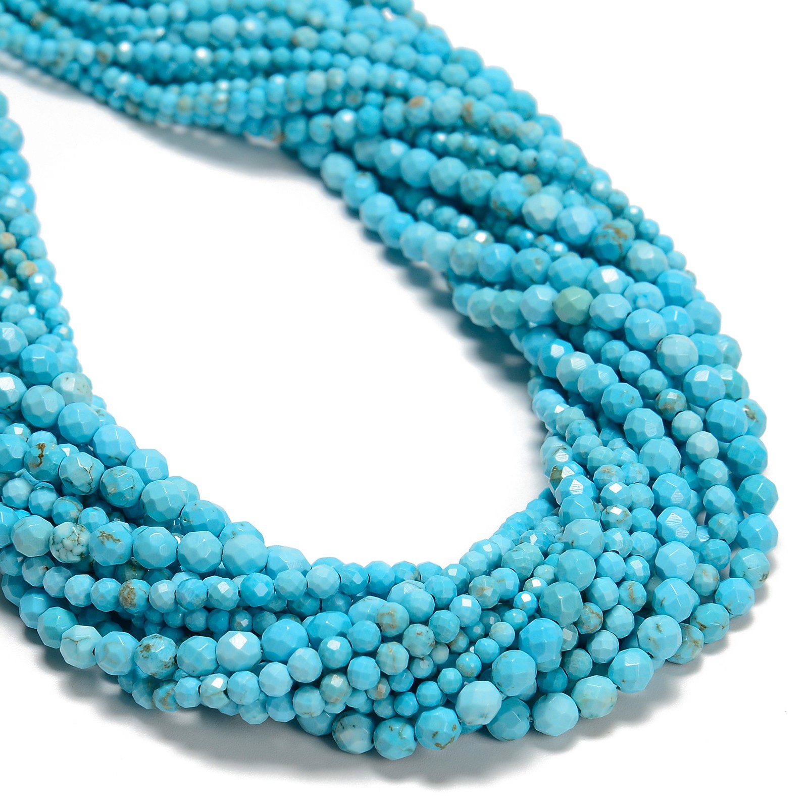 Blue Turquoise Faceted Round Beads Size 2mm 3mm 4mm 15.5″ Strand