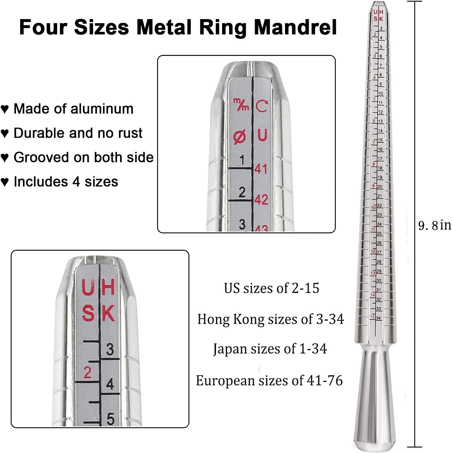 Metal Ring Sizer Guage Mandrel Finger Sizing Measure Stick Standard Jewelry Tool
