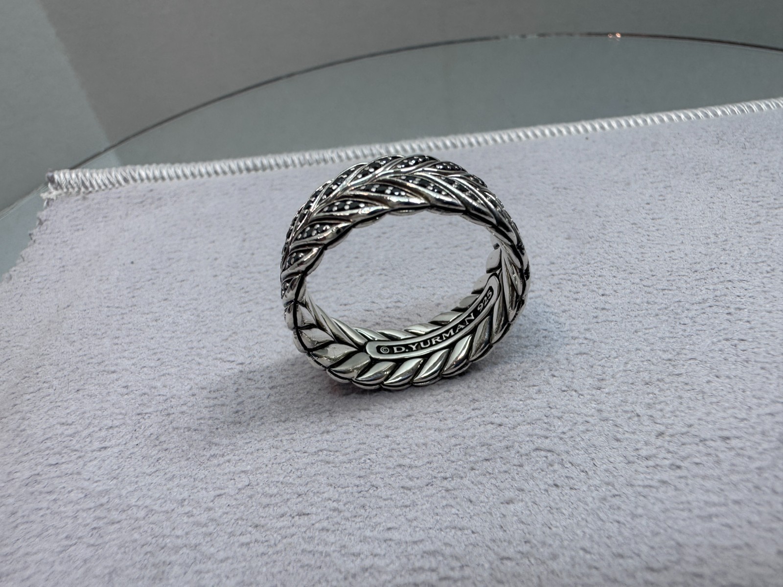David Yurman Sterling Silver Men’s Diamond Chevron Pave Band Ring 9mm – Size 11