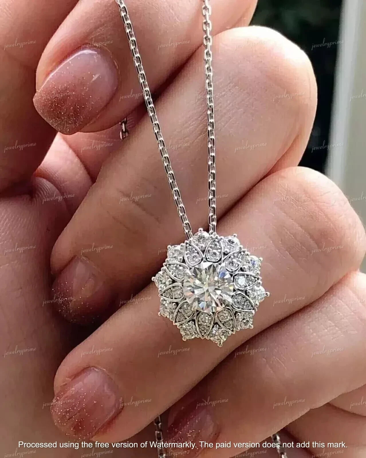 2Ct Round Cut 14k White Gold Plated Lab Created Diamond Cluster Women’s Pendant
