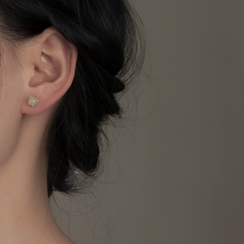 Hetian Jade Stud Earrings | S999 Sterling Silver Posts Dainty Luck Jewelry Gifts