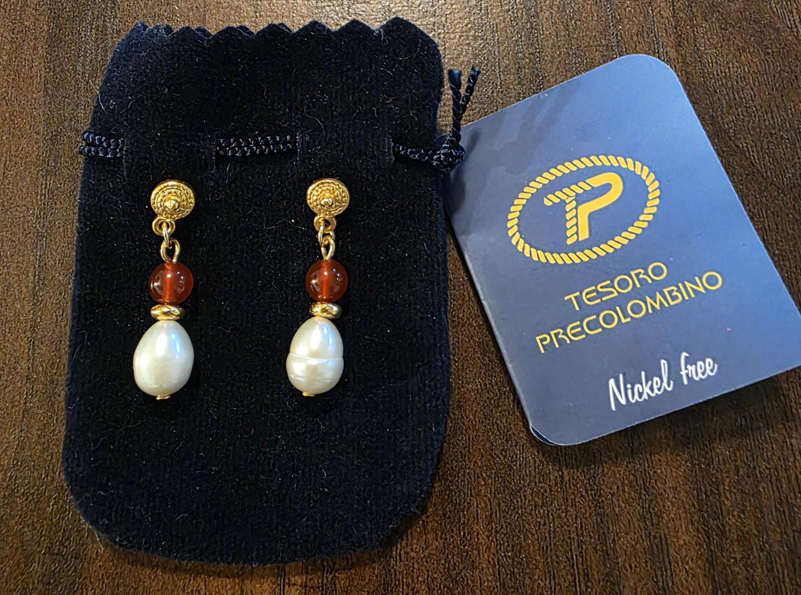 Gold Plated Earrings. Tesoro Precolombino. Colombia. Dangle Drop