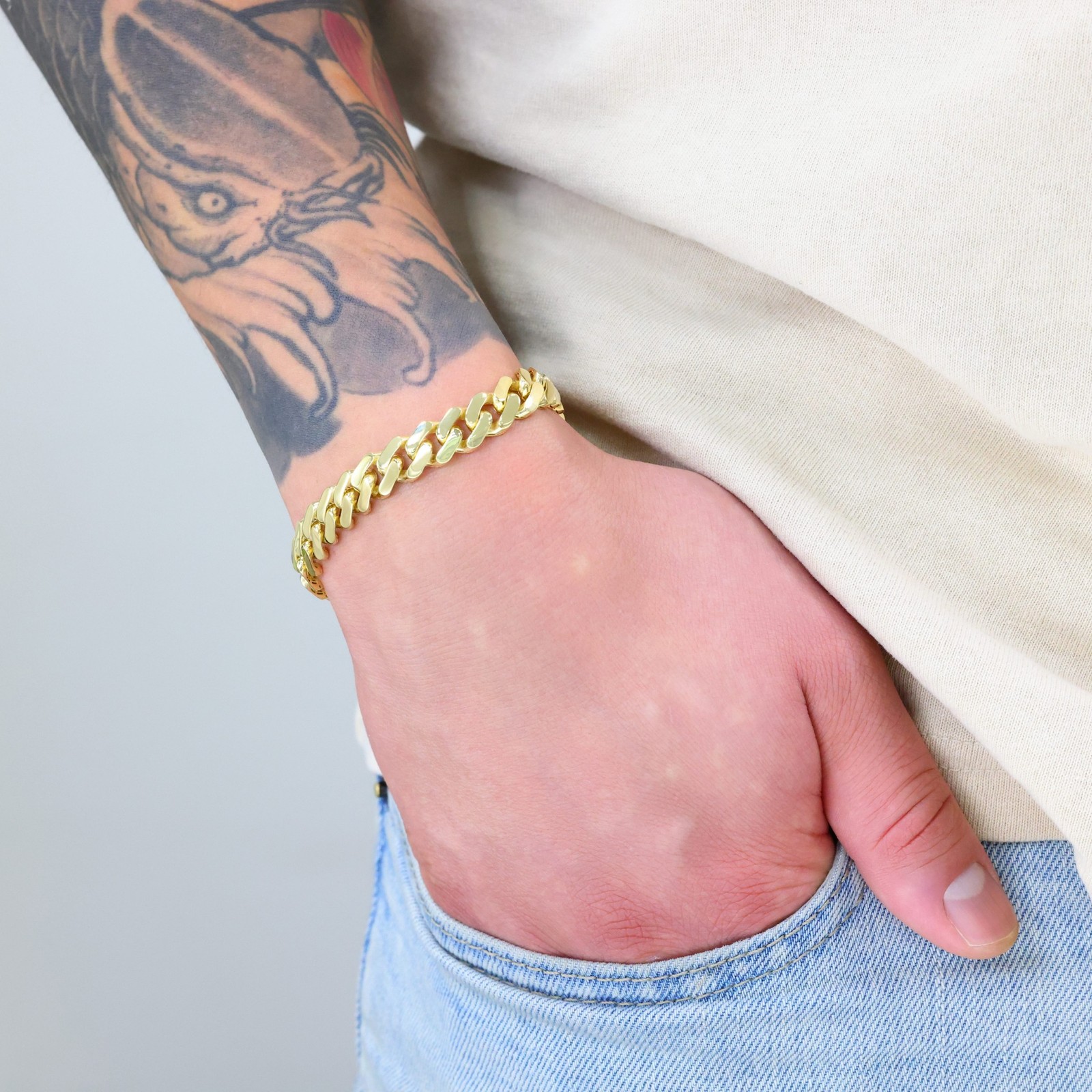 14k Yellow Gold Miami Cuban 9mm Monaco Chain Bracelet Mens Womens 7″ 7.5″ 8″ 9″