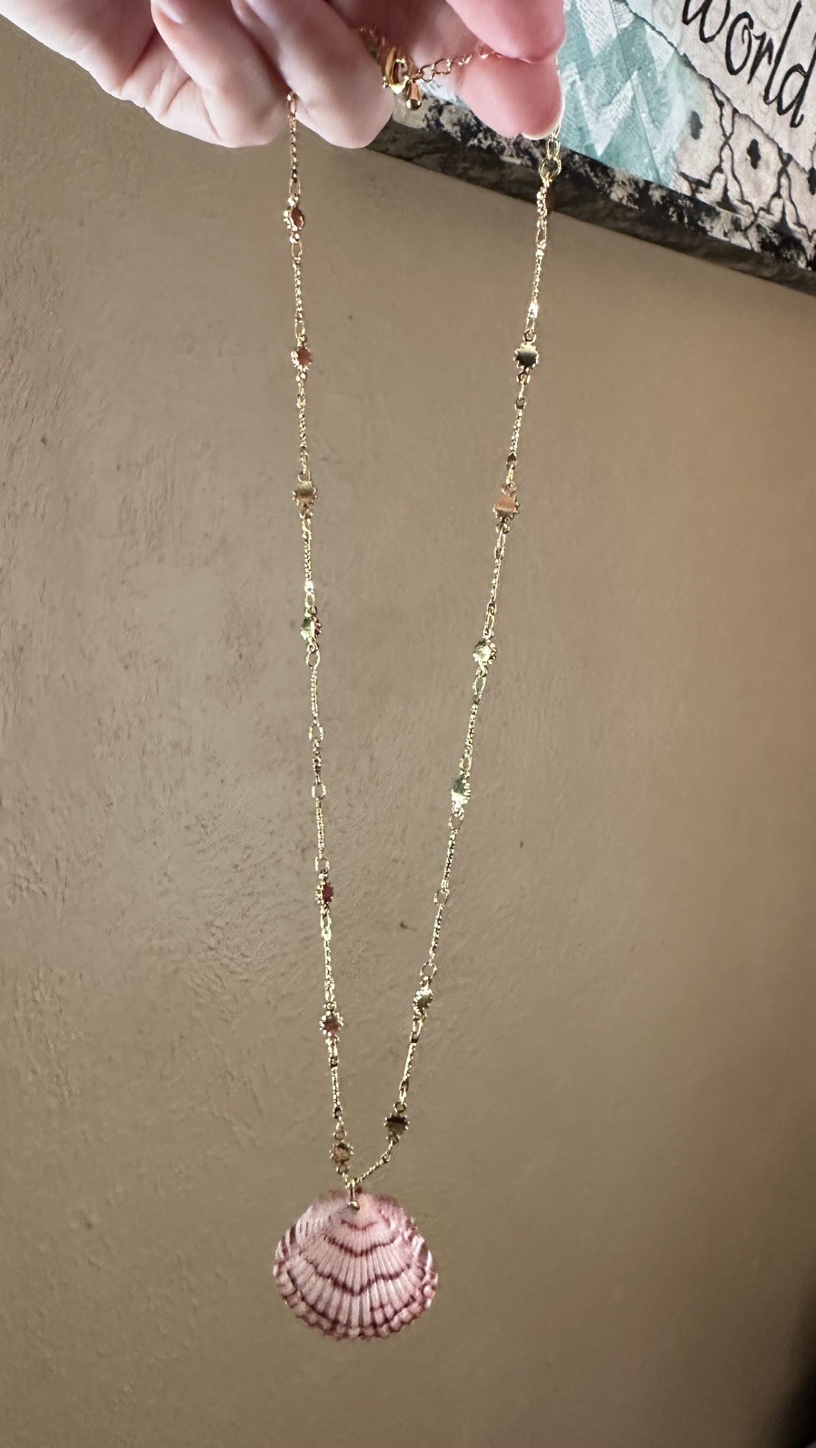 Gold Plated Sunburst Sanibel Shell Necklace 17” Hand Crafted