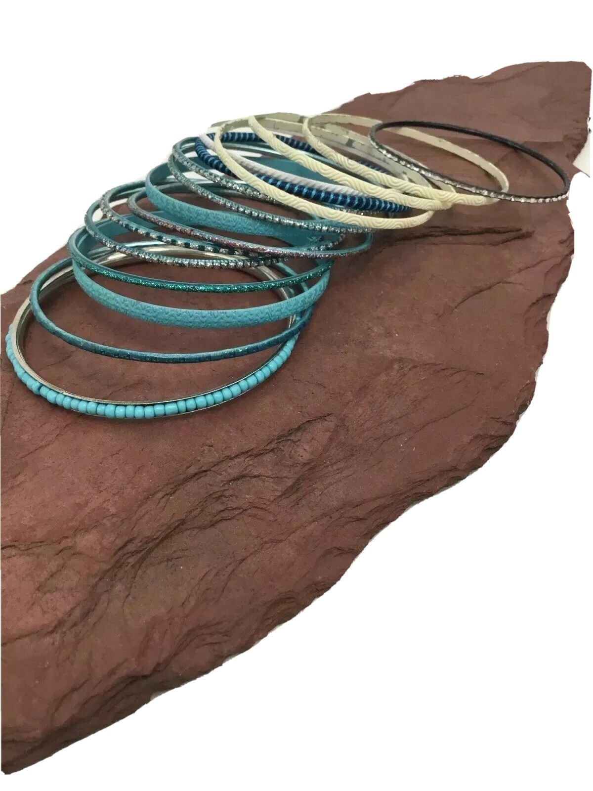 16 Teal White Tone Bracelets Wire Type Assorted Shapes Designs Fashion Lot